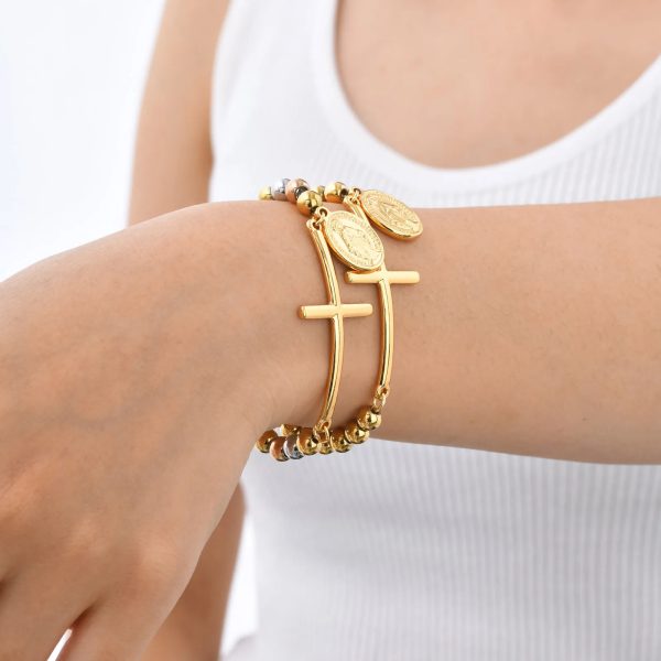 Casual Oval Plate Stainless Steel  Cross St. Benedict Waterproof Bracelet