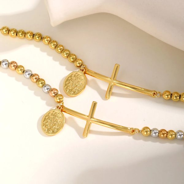 Casual Oval Plate Stainless Steel  Cross St. Benedict Waterproof Bracelet - Image 5