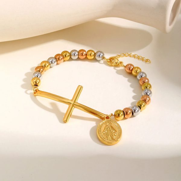 Casual Oval Plate Stainless Steel  Cross St. Benedict Waterproof Bracelet - Image 6