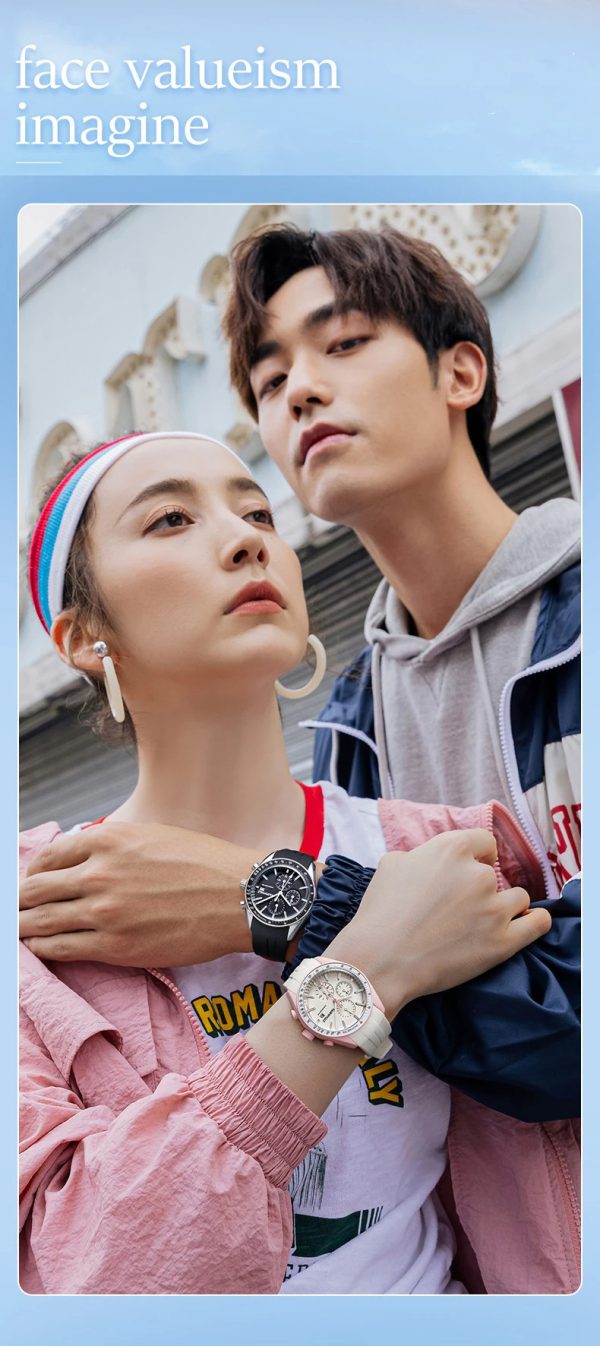 Casual Rubber Strap Fashion Multifunction Quartz Couple Wristwatch - Image 8