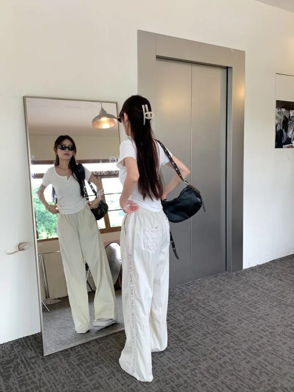 Casual Straight-leg Design Lace Wide-leg Pants - Image 7