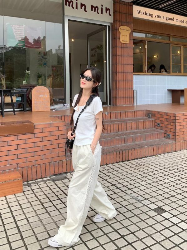 Casual Straight-leg Design Lace Wide-leg Pants - Image 8