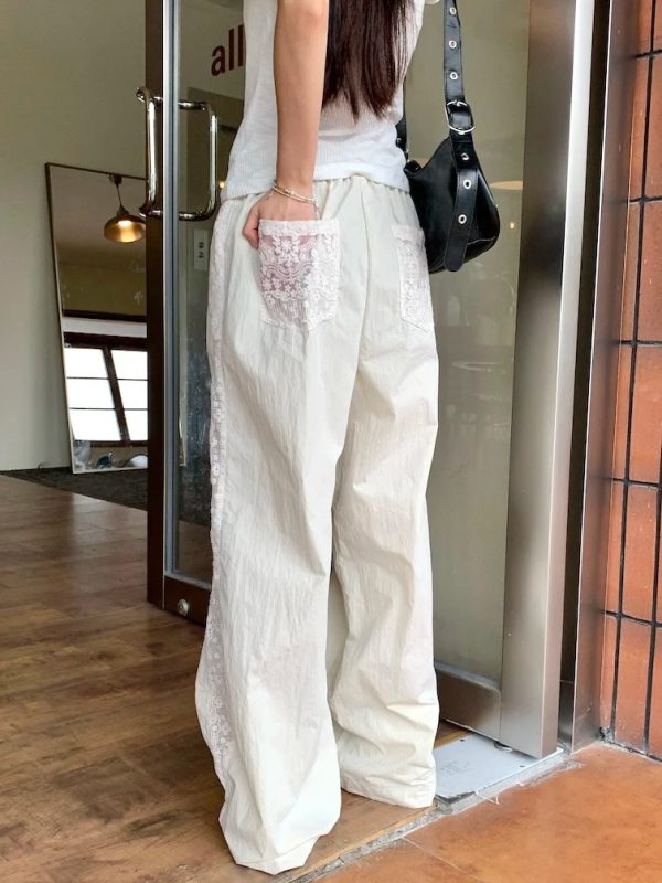 Casual Straight-leg Design Lace Wide-leg Pants - Image 9