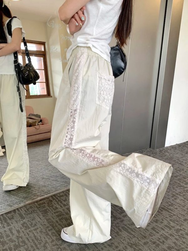 Casual Straight-leg Design Lace Wide-leg Pants - Image 10