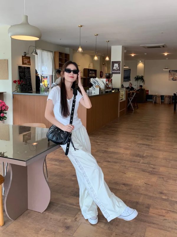 Casual Straight-leg Design Lace Wide-leg Pants - Image 2