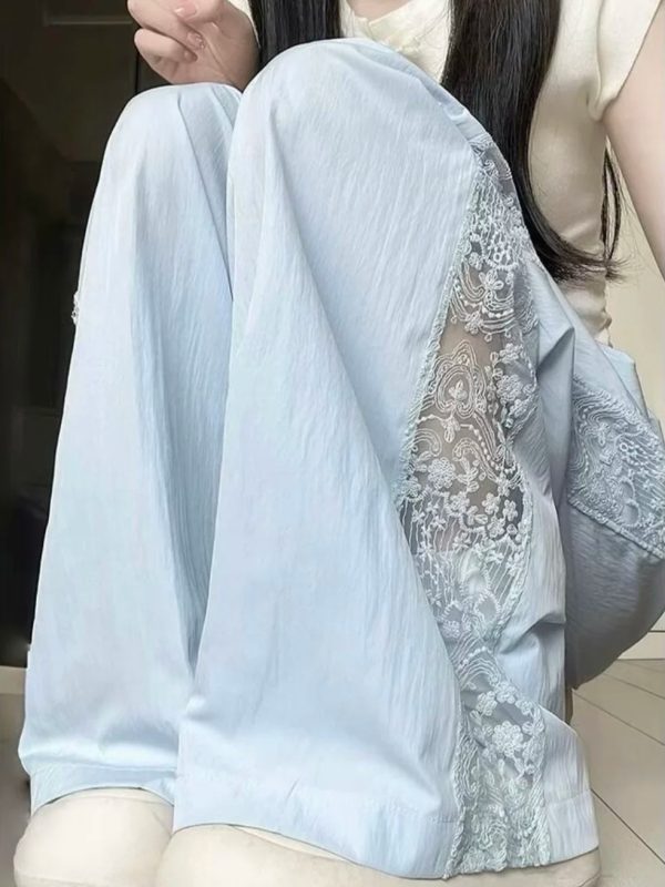 Casual Straight-leg Design Lace Wide-leg Pants - Image 3