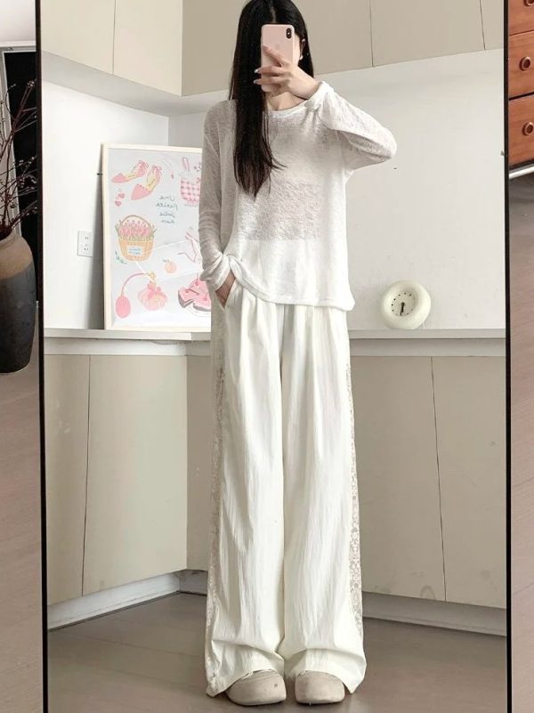 Casual Straight-leg Design Lace Wide-leg Pants - Image 5