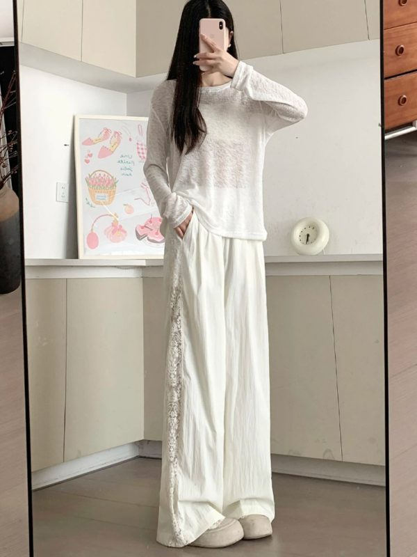 Casual Straight-leg Design Lace Wide-leg Pants - Image 6