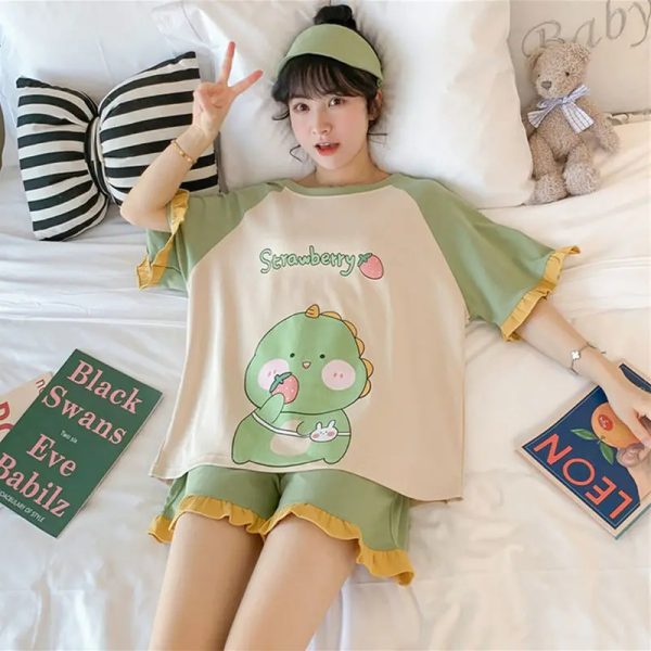 Casual Thin Section Short-Sleeved Loose Two-Piece Pajamas Set