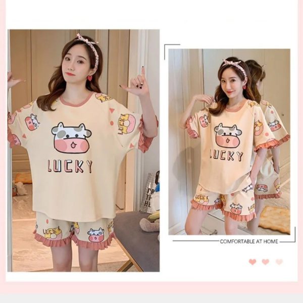 Casual Thin Section Short-Sleeved Loose Two-Piece Pajamas Set - Image 3