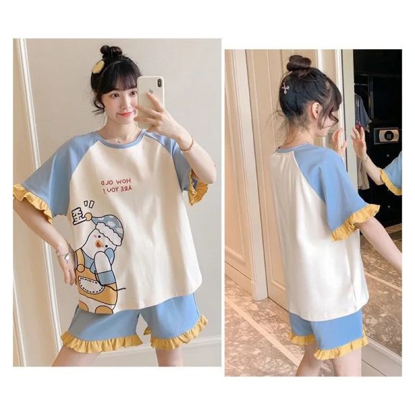 Casual Thin Section Short-Sleeved Loose Two-Piece Pajamas Set - Image 4
