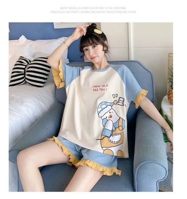 Casual Thin Section Short-Sleeved Loose Two-Piece Pajamas Set - Image 7