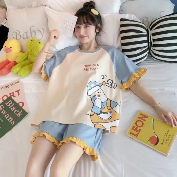 Casual Thin Section Short-Sleeved Loose Two-Piece Pajamas Set - Image 8
