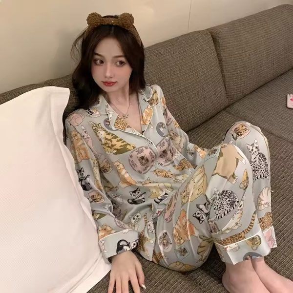 Casual cartoon Print Long Sleeve Long Trousers nightwear - Image 7