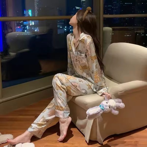Casual cartoon Print Long Sleeve Long Trousers nightwear