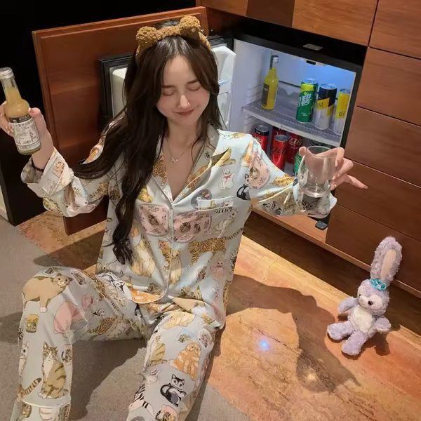 Casual cartoon Print Long Sleeve Long Trousers nightwear - Image 8