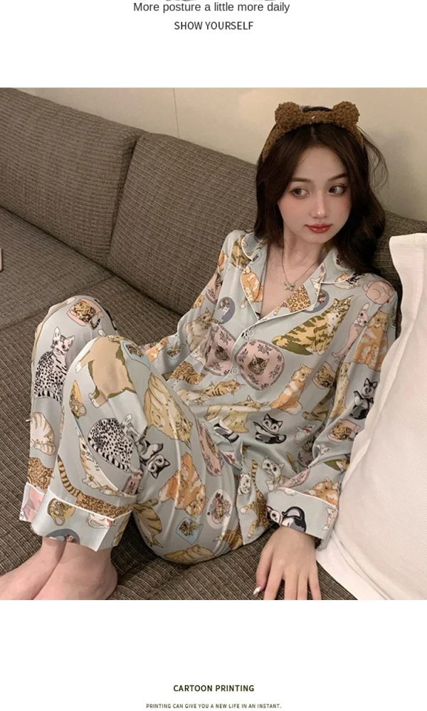 Casual cartoon Print Long Sleeve Long Trousers nightwear - Image 3