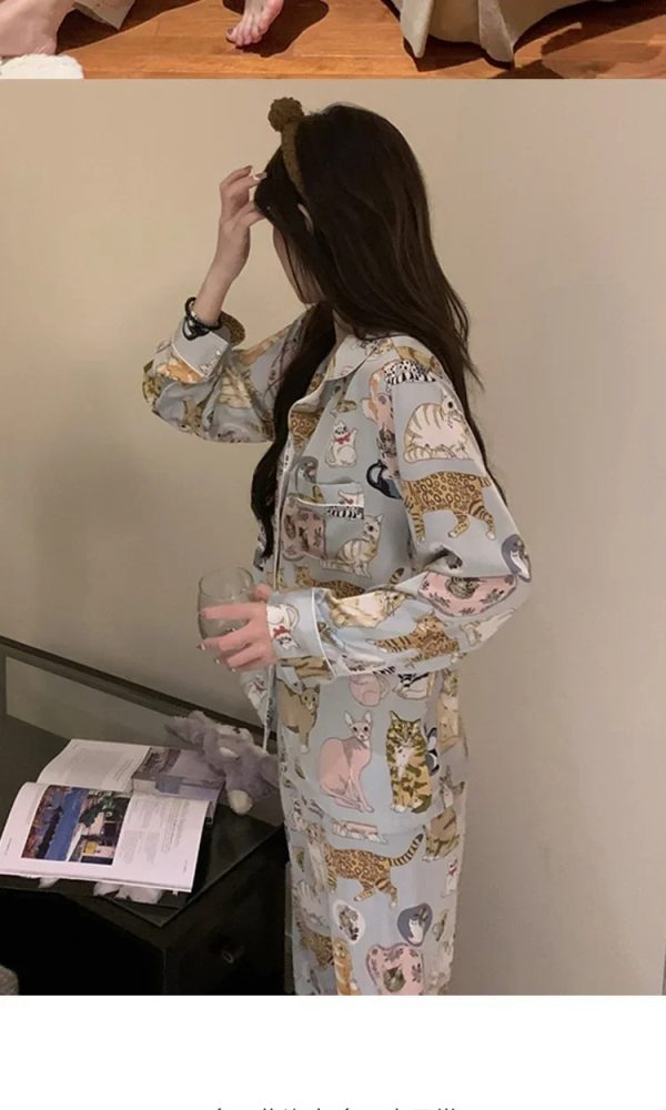 Casual cartoon Print Long Sleeve Long Trousers nightwear - Image 4