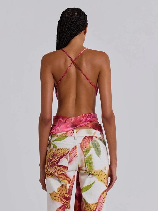 Cleavage Backless Lace Up Fashion Milk Silk Camisole Crop Tops - Image 8