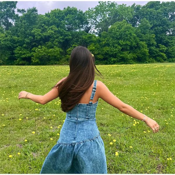 Denim Fashion Metal Single Breasted  Square Neck Sleeveless Slim Robes Maxi Dress - Image 2