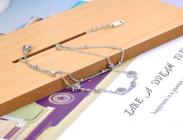Double-layer Charm  CZ Crystal Flower Chain  Bohemia Stainless Steel Bracelets - Image 3