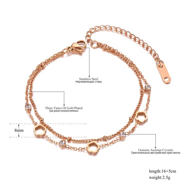 Double-layer Charm  CZ Crystal Flower Chain  Bohemia Stainless Steel Bracelets - Image 4