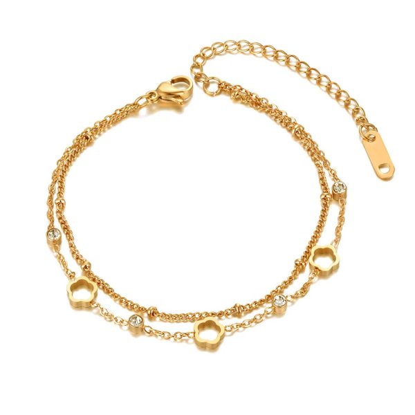 Double-layer Charm  CZ Crystal Flower Chain  Bohemia Stainless Steel Bracelets - Image 5