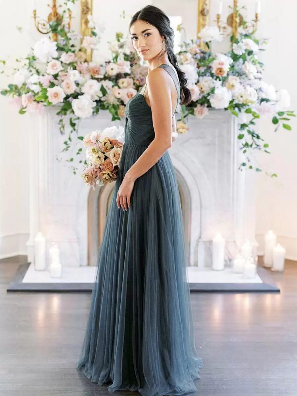 Elegant A-Line Sweetheart Neck Sleeveless Floor-Length Single Thread Bridesmaid Dresses - Image 2