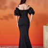 Elegant Beautiful Black Split Short Sleeved Formal Maxi Dresses - Image 2