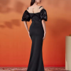 Elegant Beautiful Black Split Short Sleeved Formal Maxi Dresses - Image 5