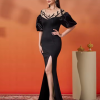 Elegant Beautiful Black Split Short Sleeved Formal Maxi Dresses - Image 4
