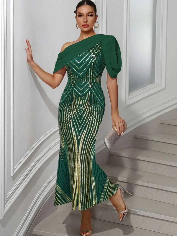 Elegant Chiffon Sequins Backless Long Maxi Dresses - Image 9