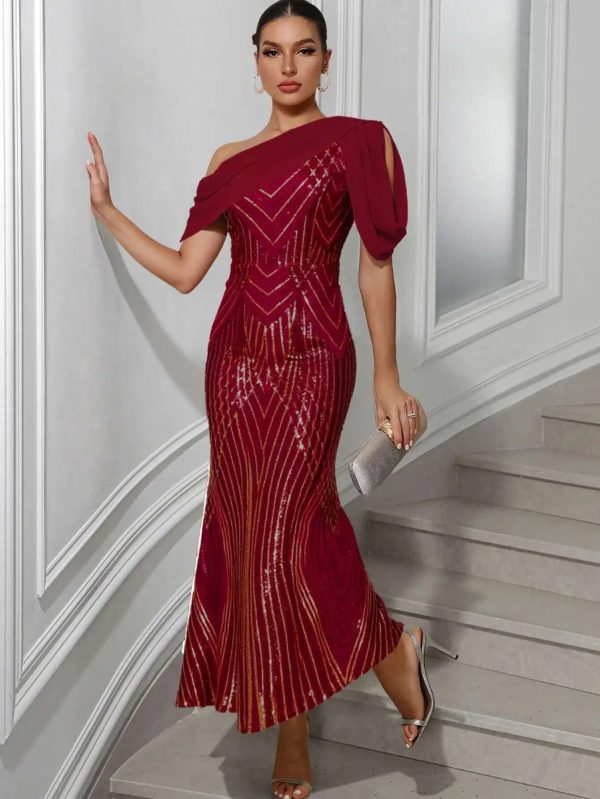 Elegant Chiffon Sequins Backless Long Maxi Dresses