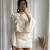 Elegant Embroidered Floral Flared Sleeves Round Necks Loose Tie Up Top