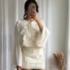 Elegant Embroidered Floral Flared Sleeves Round Necks Loose Tie Up Top - Image 3