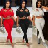 Elegant Hollow Pin Short Sleeve Crop Tops and Pencil Pants 2 Piece Set - Image 2