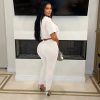 Elegant Hollow Pin Short Sleeve Crop Tops and Pencil Pants 2 Piece Set - Image 6