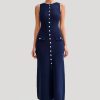 Elegant Knitted O Neck Sleeveless Single Breasted Fake Pockets Bodycon Dress - Image 10