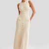 Elegant Knitted O Neck Sleeveless Single Breasted Fake Pockets Bodycon Dress - Image 2