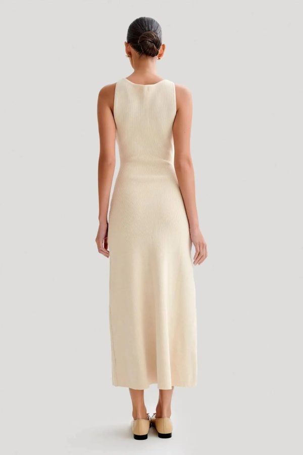 Elegant Knitted O Neck Sleeveless Single Breasted Fake Pockets Bodycon Dress - Image 3