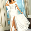Elegant Off Shoulder Split  Floor Length Evening Gown