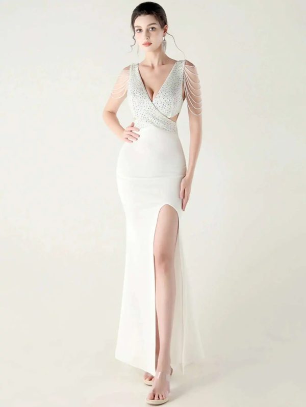 Elegant Rhinestone Backless Wedding Prom Dresses - Image 17