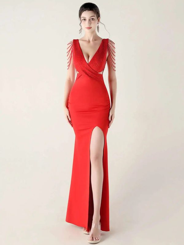 Elegant Rhinestone Backless Wedding Prom Dresses - Image 10