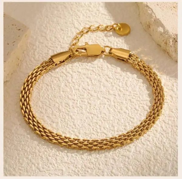 Gold Plated Mesh Link Stainless Steel Chain Bracelet - Image 3