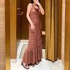 Hollow Out Ruffle Edge Crochet Knit High End Dress