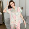 Lotus Cardigan Lapel Trousers  And Short Sleeve Loose Shirt Sleepwear  2-PCS Loungewear - Image 2