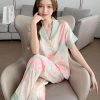 Lotus Cardigan Lapel Trousers  And Short Sleeve Loose Shirt Sleepwear  2-PCS Loungewear - Image 3