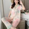 Lotus Cardigan Lapel Trousers  And Short Sleeve Loose Shirt Sleepwear  2-PCS Loungewear - Image 5