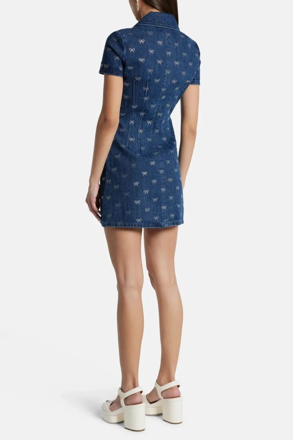 Luxury Mini Diamond Denim Short Sleeved Skirt Dress - Image 2