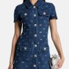 Luxury Mini Diamond Denim Short Sleeved Skirt Dress